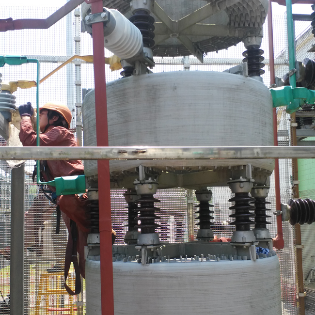 龍巖220kV赤水變電站10kV電容器Ⅰ、Ⅲ組支柱瓷瓶，全封閉干式放電線(xiàn)圈，串聯(lián)電抗器-（透明防污閃涂料）